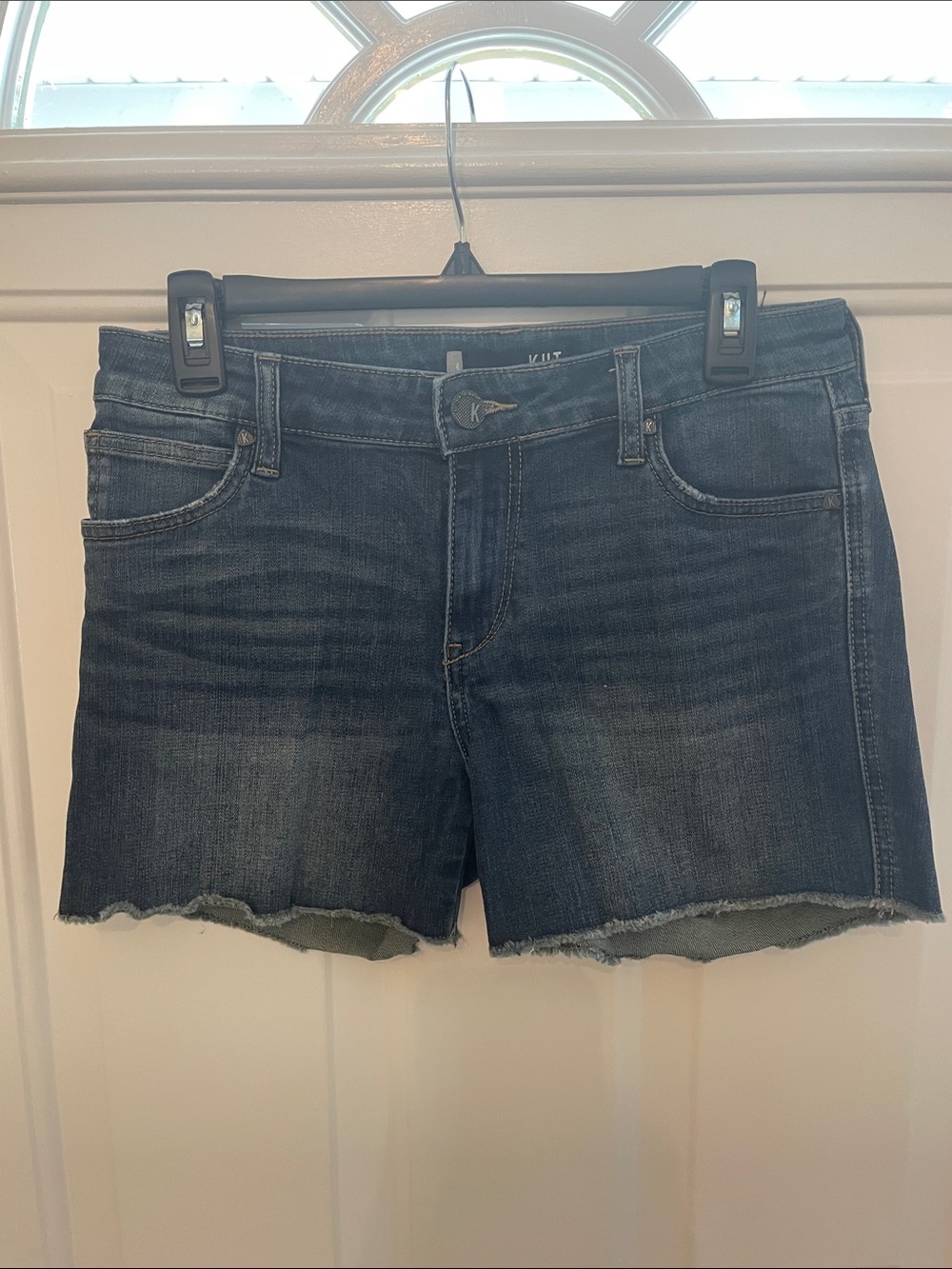 Kut from the Kloth Medium Dark Blue Frayed Hem Denim Shorts